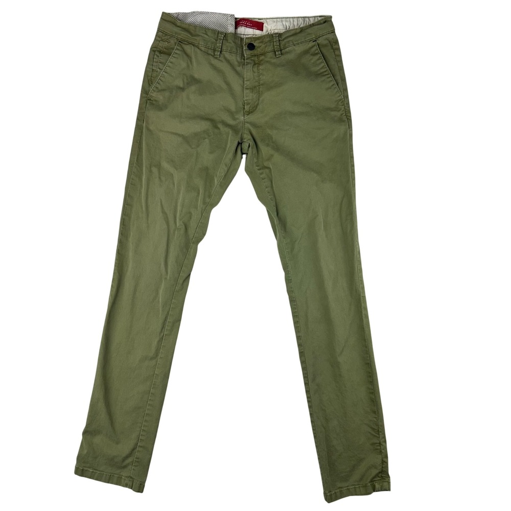Zara Man Chino Pants Mens Slim Fit 31 Green Casual Cotton Blend Trousers